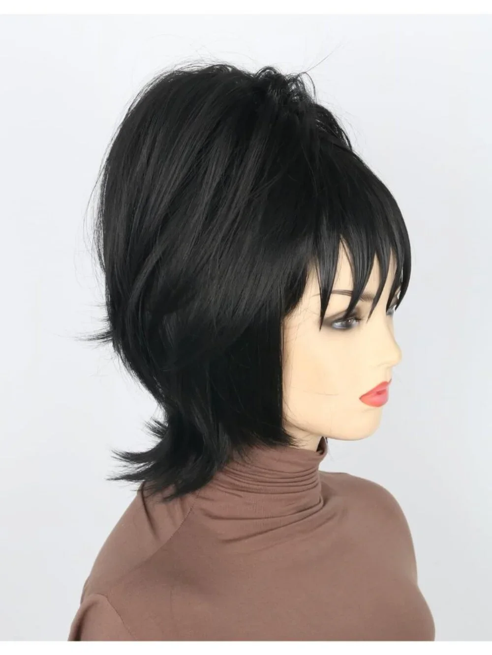 Women's Black Pony Short Cosplay Halloween Costume Wig With Necklace Earrings